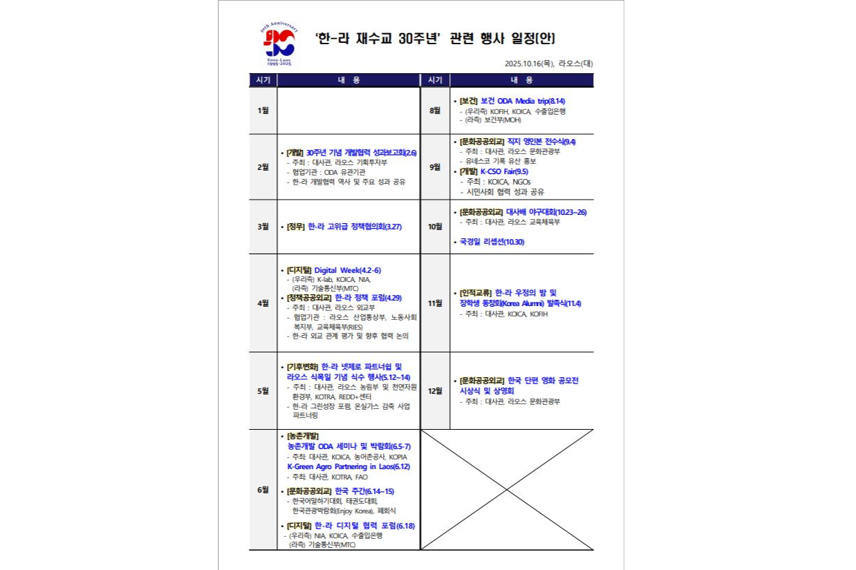한-라 재수교 30주년 관련 행사 일정(안) (10.16기준)