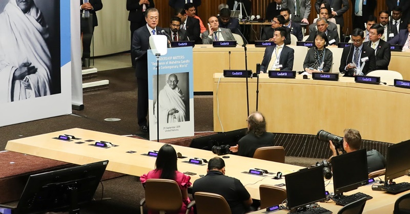 Remarks by President Moon Jae-in at Celebration of 150th Birth Anniversary of Mahatma Gandhi