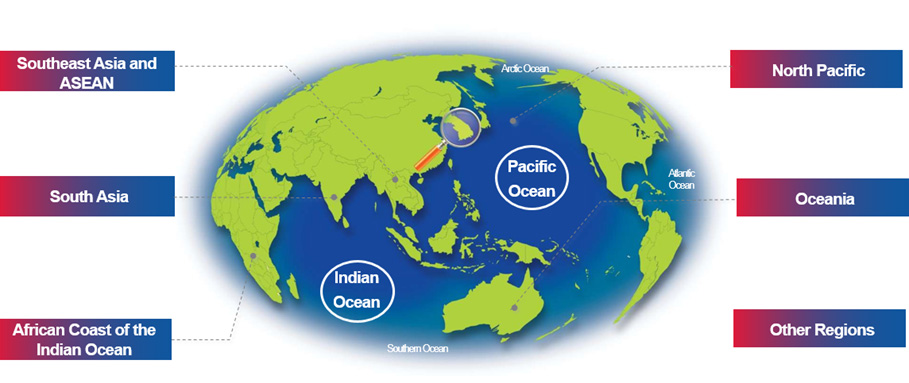 
                        Pacific Ocean, Indian Ocean, Arcific Ocean, Southem Ocean, Atlantic Ocean |  Southeast Asia ans ASEAN, South Asia African Coast of the Indian Ocean, North Pacific, Oceania, Other Regions
                        