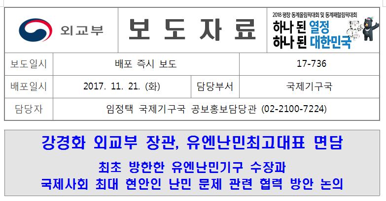17-736, 강경화 외교부 장관, 유엔난민최고대표 면담